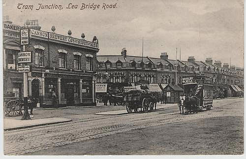 Tram Junction, Lea Bridge Road - the Cannon Brewery in 1904