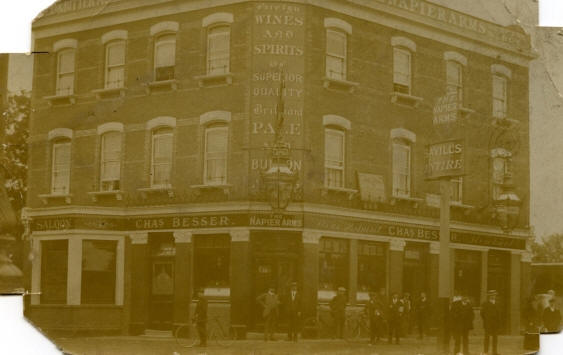 Napier Arms, Woodford with Charles Besser name above the door