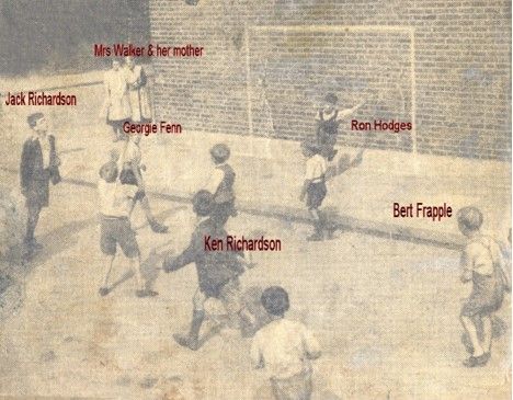 This is of my dad and his brother playing football in Chargeable Lane and it ran with a caption saying something along the lines of 'you can bomb us all you like Mr Hitler but you won't stop our lads playing football'