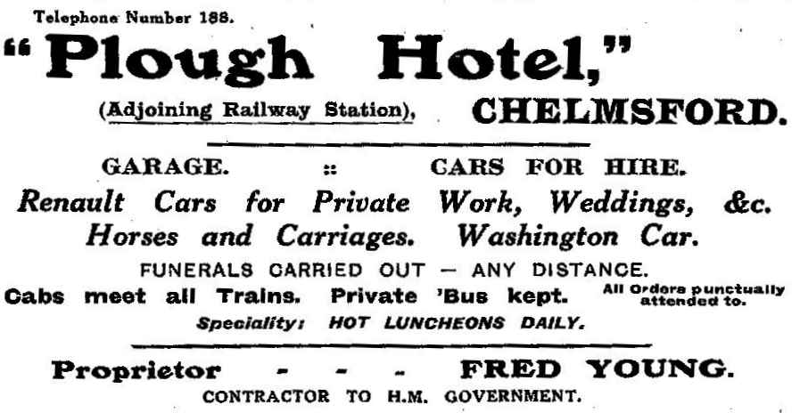 Plough Hotel Advert from the 1917 Kelly's Directory of Essex