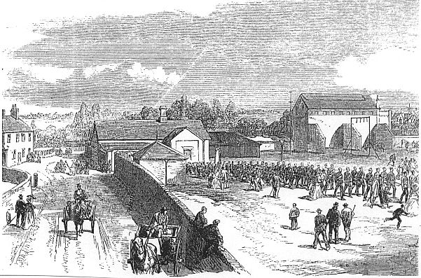 British Grenadier, Military Road, Colchester etching circa 1860