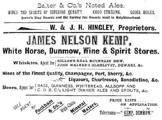 White Horse, High Street, Dunmow 1898 Kellys entry