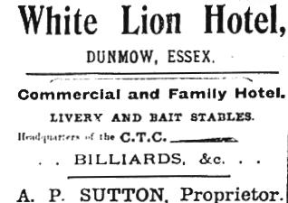 White Lion, High Street, Dunmow 1898 Kelly Directory entry