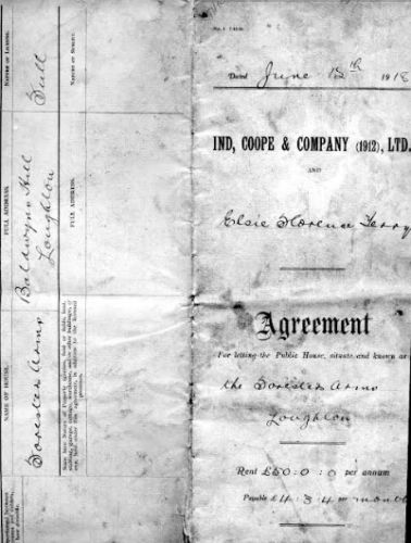 Elsie Florence Terry on the Ind, Coope & Company tenancy agreement, dated 12th June 1918 for the Foresters, Loughton