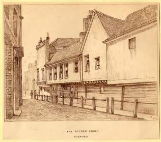 Golden Lion, Romford in 1889, from a sketch by Bamford