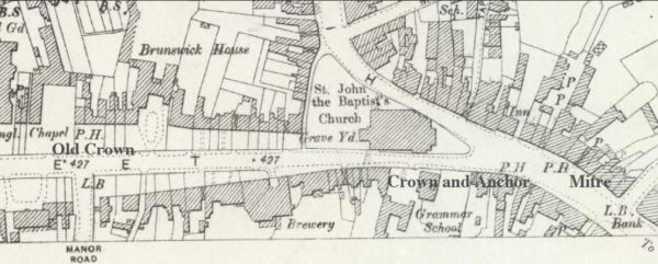 High Barnet in 1870 showing the Old Crown, the Crown and Anchor and also the Mitre 