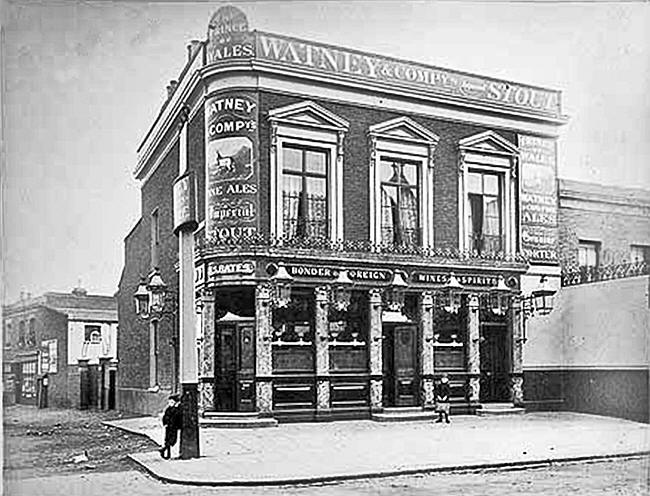 Prince of Wales, 339 Battersea Park road and Parkside street, Battersea - in 1880 with landlord E S Bates