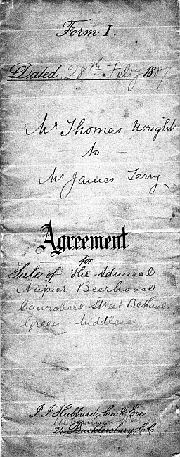 28 February 1887/Sale of Admiral Napier Beer house, Canrobert street, Bethnal Green from Mr Thomas Wright to Mr James Terry/Sale Agreement *