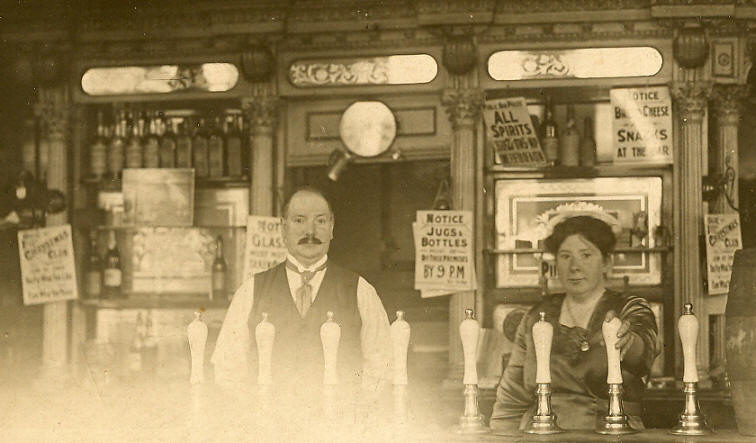 William Henry Newby, and assistant inside the Camberwell Arms - circa 1919
