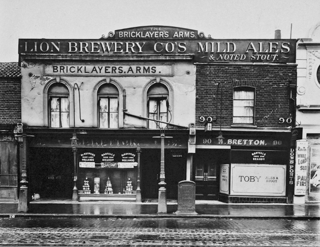 The Bricklayers Arms, Trafalgar road, Greenwich, in 1926. It shows the original pub and its extension into number 90 next door, with Landlord, H Bretton.