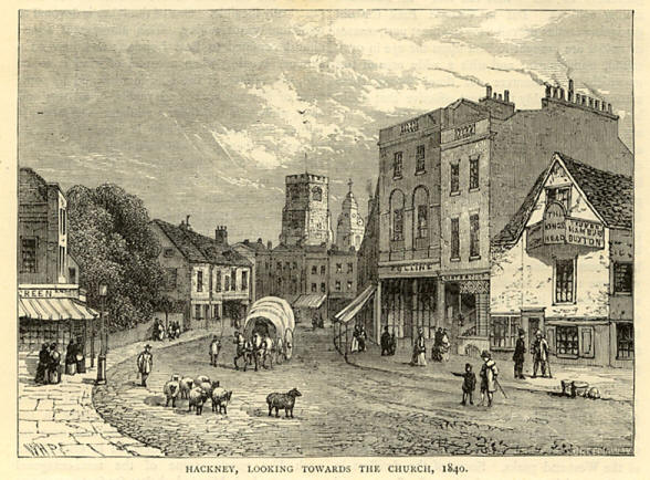 Hackney Church & the Kings Head - circa 1840