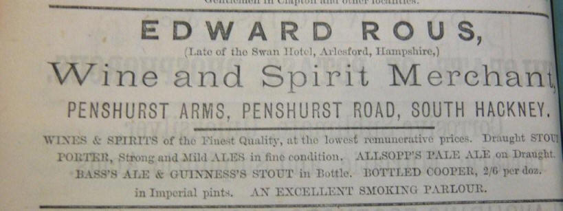 Penshurst Arms - 1872 Advertisement