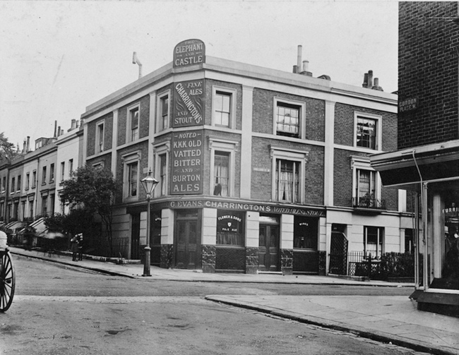 Elephant & Castle, 42 Holland Street, W8 - - at the corner of Gordon Place. In 1919 when the landlord is G Evans