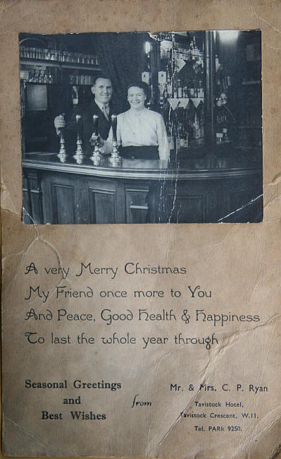Tavistock Hotel, Tavistock Crescent Christmas Card by Mr & Mrs C P Ryan - circa 1960