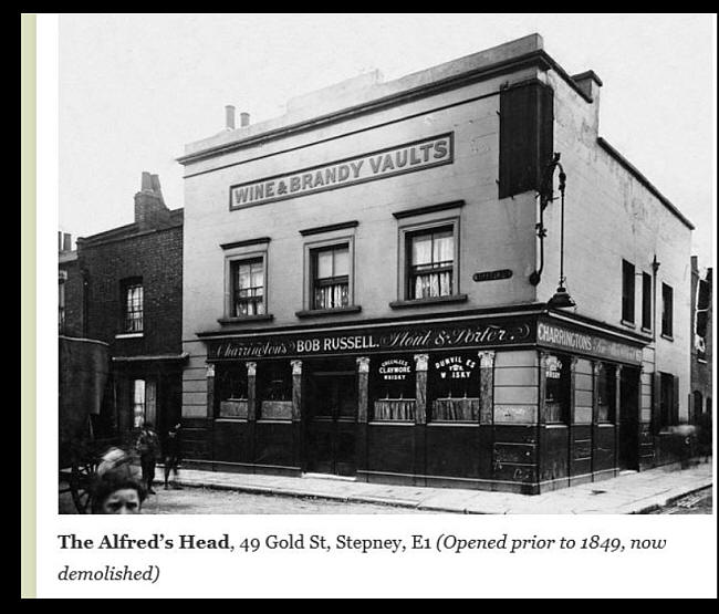 Alfreds Head, 67 Shandy street, Mile End E1 - circa 1920