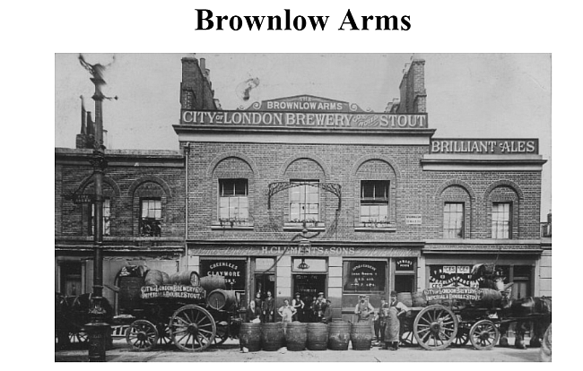 Brownlow Arms, 10 Brownlow Street, Shoreditch - licensee H Clements  in 1919