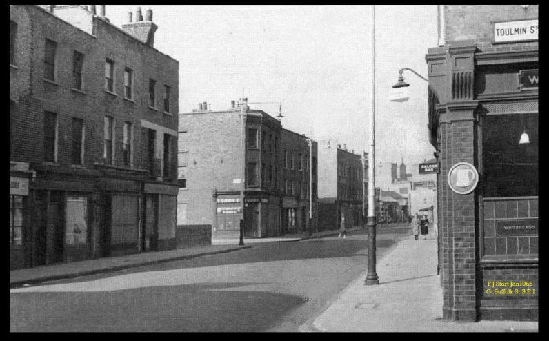 Skinners Arms, 127 Great Suffolk Street and Junction of Toulmin Street - in 1956