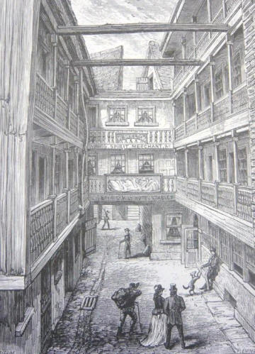 Four Swans Inn, 82-84 Bishopsgate Street Within, EC2 - an engraving showing this pub shortly before 1873