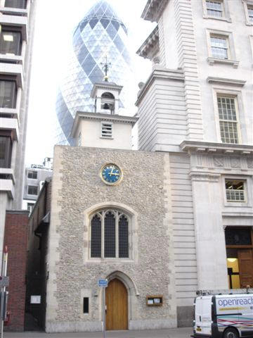 St Ethelburga church (with the Gherkin in the Background) - in December 2006