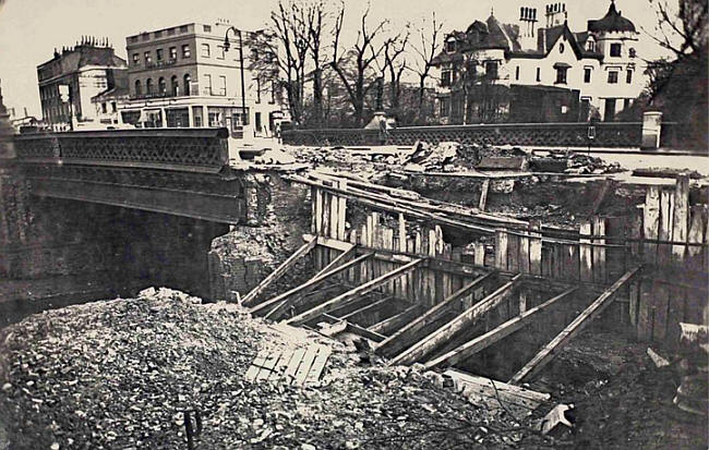 A war time photo of bomb damage around the York and Albany, Park Way NW1.