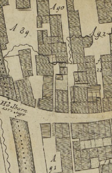 Holborn Bridge in mappping by Ogilbys in 1676 - Swan Inn is A89 ; Kings Arms is A90 ; Rose Inn is A91 ; George Inn is A92.