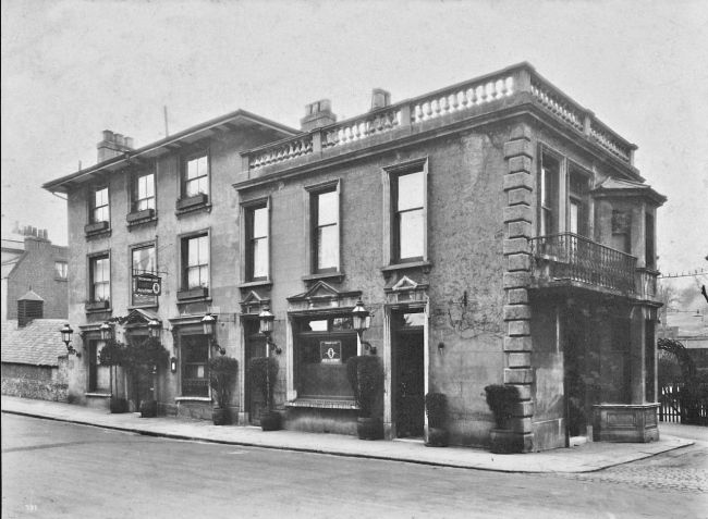 The Freemasons Arms, Downshire Hill at the corner of Willow Road, in 1935. It is the original building just before demolition. The landlord is Bernard Levy.