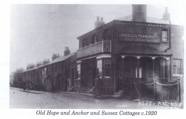 Old Hope & Anchor and Sussex cottages, Hanworth -  circa 1920