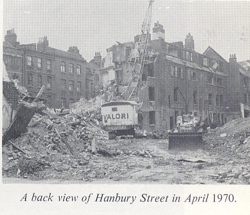 A back view of Hanbury Street in April 1970