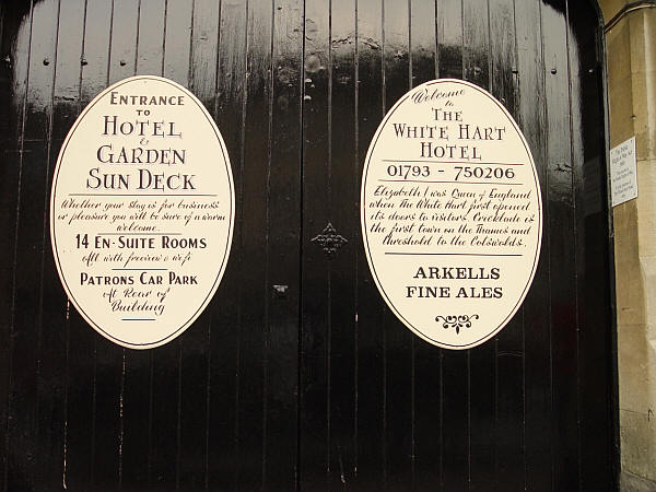 White Hart door signage, High street, Cricklade - in June 2013