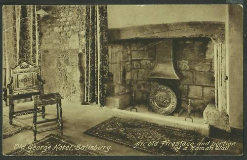 Old George, an old fireplace & portion of a Roman wall, High street, Salisbury, Wiltshire