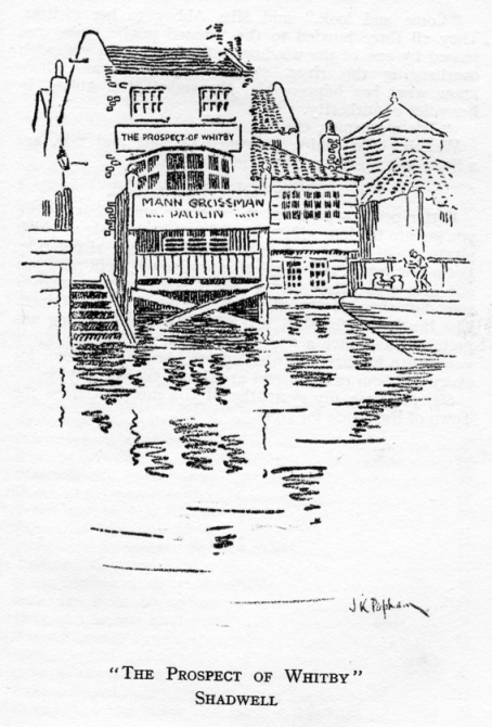 Prospect of Whitby, Wapping Wall caricature - circa 1928 - J K Popham